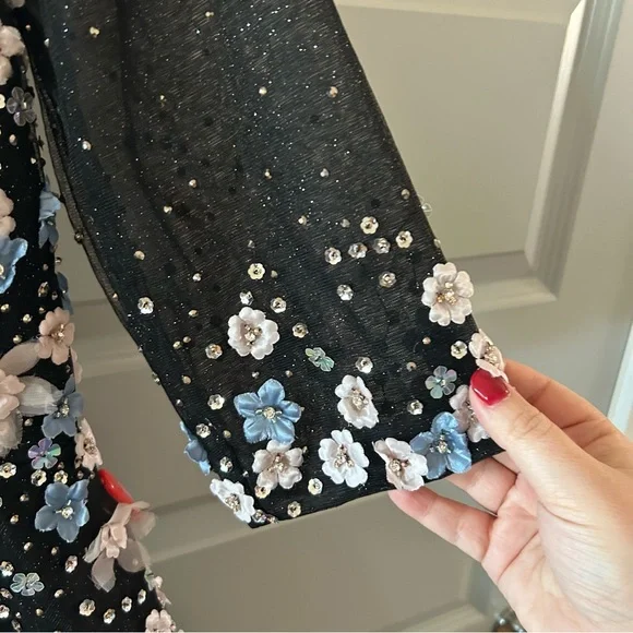 NWT Mac Duggal 11161 Floral Embroidered A Line Tea Length Dress - Picture 5 of 7